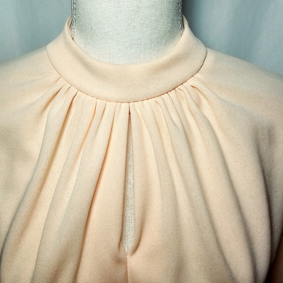 Vintage 70's Sears Fashions Feminine Peachy Pink Polyester Long Sleeve Dress - Picture 4 of 7